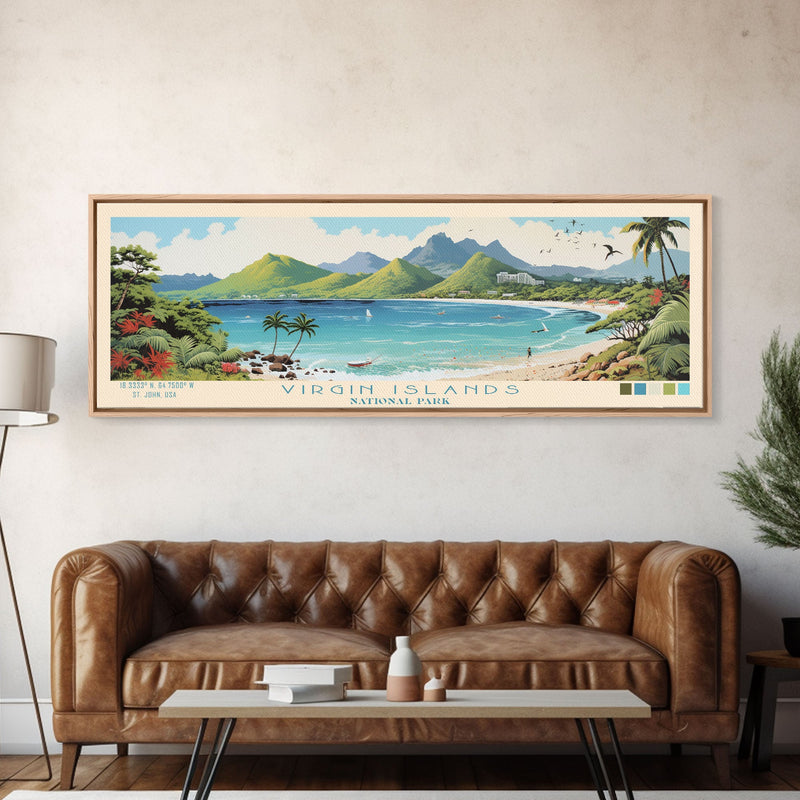 Virgin Islands National Park Panoramic St. John Travel Art, National Park Print, Minimalist Travel Art, Midcentury Modern Style Landscape