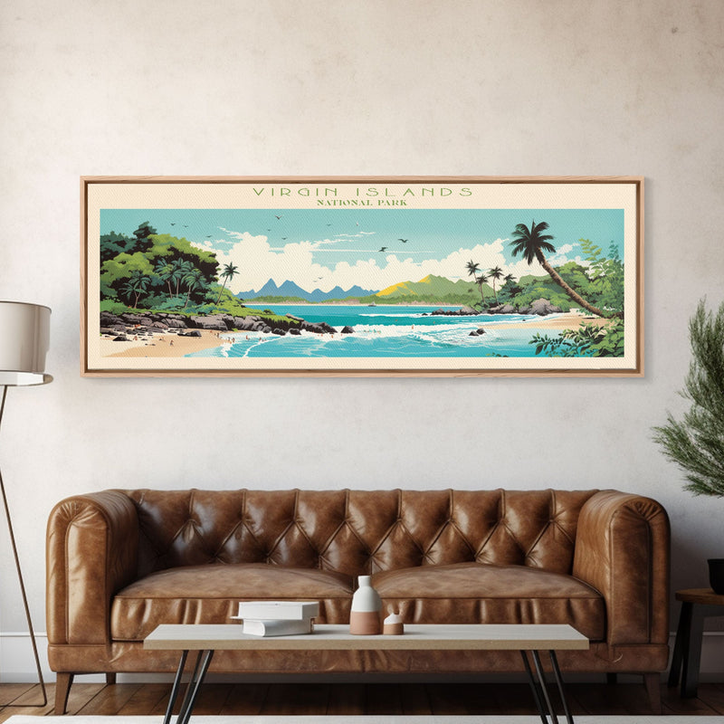 Virgin Islands National Park Panoramic St. John Travel Art, National Park Print, Minimalist Travel Art, Midcentury Modern Style Landscape