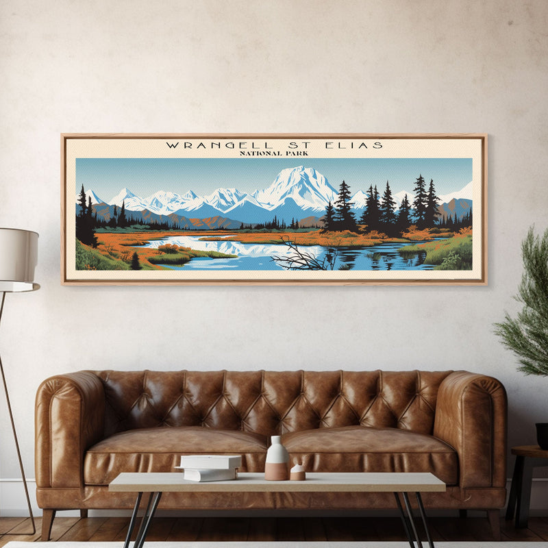 Wrangell St. Elias National Park Panoramic Alaska Travel Art, National Park Print, Minimalist Travel Art, Midcentury Modern Style Landscape