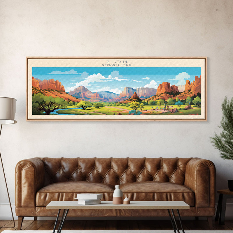 Zion National Park Panoramic Utah Travel Art, National Park Print, Minimalist Travel Art, Midcentury Modern Style Landscape