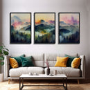 Dramatic Watercolor Sunset Landscape Abstract, Landscape Art, 3 Piece Canvas Decor, 3 Piece Wall Art, Ready To Hang Canvas Prints