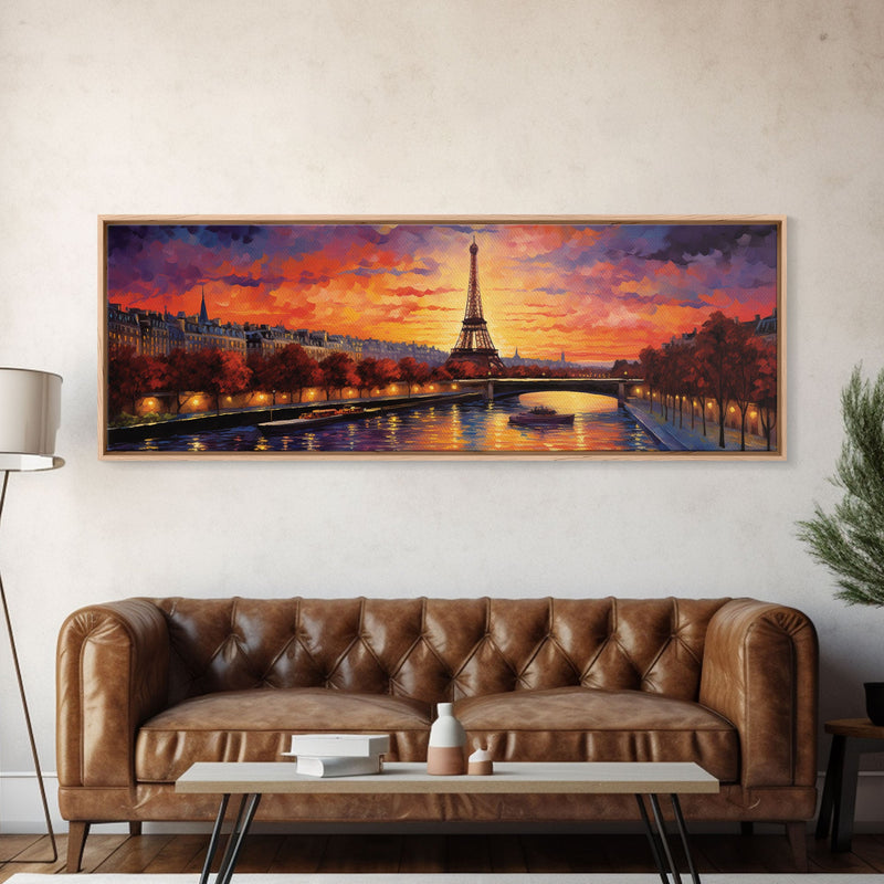 An Evening In Paris, Van Wogh Inspired Eiffel Tower Painting Canvas Print, Retro Modern Paris France Decor