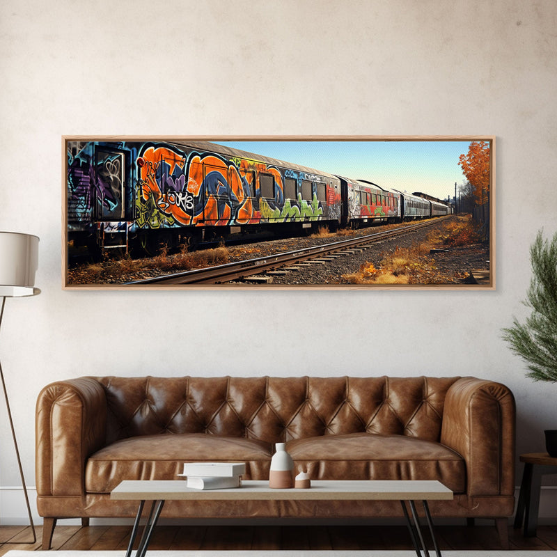 Abandoned Train Tracks, Urban Decay Graffiti Photography, Framed Canvas Print, Industrial Loft Decor, Loft Wall Art, Urban Art