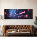 Neon Tokyo Streets, Futuristic Cyberpunk Cityscape Painting Framed Canvas Print, Game Room Decor, Framed Wall Art