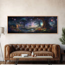 Spiritual Fantasy Forest Wall Art Print, Lanterns and Glowing Trees and Rivers, Fantasy Painting, Living Room Wall Art