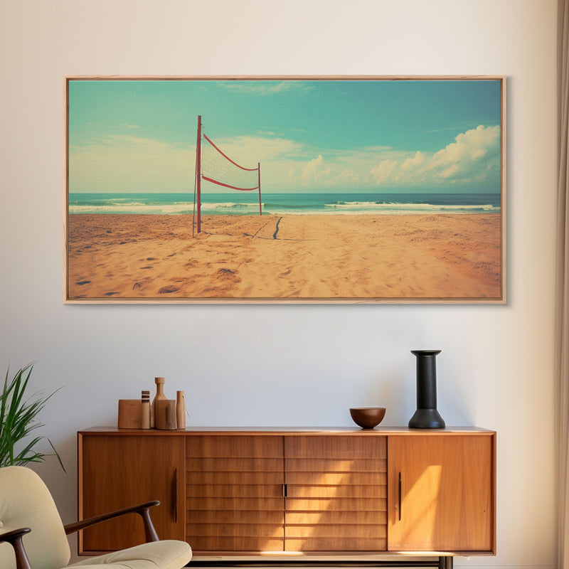 Beach Volleyball Net, Framed Canvas Print, Liminal Art, Framed Wall Decor, Beach Photography, Surf Art, Surf Print, Nautical Decor