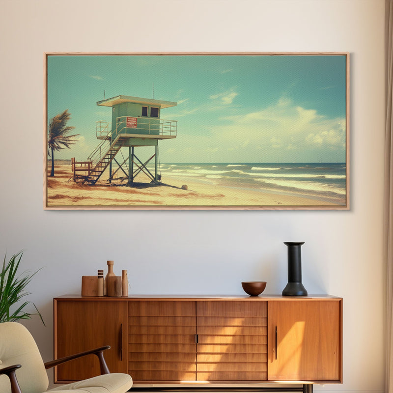 Beach Lifeguard Hut, Framed Canvas Print, Liminal Art, Framed Wall Decor, Beach Lifeguard Photography, Surf Art, Surf Print, Nautical Decor