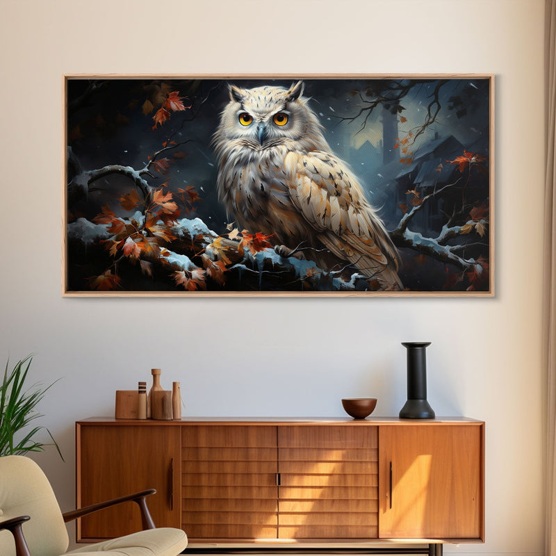 Winter Owl Print - Framed Canvas Art - Owl Print, Owl Art, Owl Wall Art, Owl Painting, Owl Poster, Winter Decor, Snow Owl