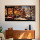 Retro 50s Diner Decorated For Christmas, Framed Canvas Print, Christmas Wall Art, Christmas Decor, Mom Christmas Gift, Christmas Village