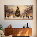 Cute Christmas Village Art, Christmas Decor, Framed Canvas Print, Holiday Painting, Seasonal Decor, Christmas Tree Art Christmas Centerpiece