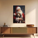 Santa Claus and his Beagle, Cute Dog Art, Framed Canvas Print, Christmas Art, Christmas Decor, Christmas Art Print, Christmas Wall Art