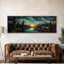 Vah Gogh Inspired Starry Night Farmhouse Painting Framed Canvas Print, Beautiful Minimalist Landscape Painting, Wall Art