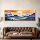 Midcentury Modern Watercolor Painting of a Mountain Sunset, Large Canvas Print, Mountain Artwork, Guest Room Art, Mountain Print, Panoramic