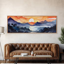 Midcentury Modern Watercolor Painting of a Mountain Sunset, Large Canvas Print, Mountain Artwork, Guest Room Art, Mountain Print, Panoramic