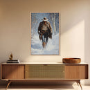 Cowboy Riding Horse in Snowy Forest Canvas Print, Winter Wall Art, Western, Rustic Christmas Wall Art, Seasonal Holiday Decor, Canvas Print