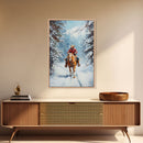 Cowboy Walking Through Snowy Winter Forest Canvas Print, Western Christmas Art Gift, Holiday Wall Decor, Rustic Art, Framed Canvas Print