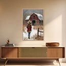 Country Girl with Falling Leaves Canvas Print, Autumn Wall Art, Farmhouse Holiday Decor, Fall Decor, Trendy Wall Art, Framed Canvas Print
