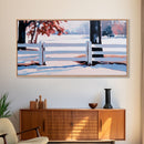 Winter Landscape Framed Canvas Print, Moody Landscape Wall Art, Snowy Trees and Fence Scene, Christmas Home Decor, Seasonal Winter Wall Art