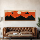 Fun Nursery Decor - Boy's Room Wall Art - Panoramic Flying Saucers or UFOs Art Print - Framed Canvas