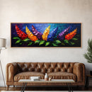 Large Wildflower Painting on Navy Blue Background, Canvas Print, 3D Appearance, Minimalist / Boho Farmhouse Decor