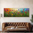 Purple Flowers, Panoramic Floral Print, Framed Canvas Art, Wildflowers Painting Spring Flower Watercolor Art Print, Field of Wildflowers