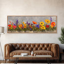 Rustic Wildflower Print, Wood Framed Canvas Art, Wild Flowers Oil Painting Print, Boho Style Minimalist Decor, Farmhouse Art