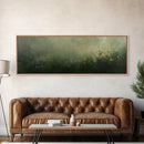 Fog Over The Wild Flowers Framed Canvas Print, Moody Muted Decor, Panoramic Painting Wall Art, Living Room Decor