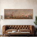 Wild Flowers On a Grey Background, Framed Canvas Print, Panoramic Oil Painting Print, Boho Farmhouse Decor, Modern Rustic Primitive Decor
