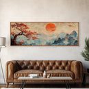 Japanese Maple Tree at Sunset, Vintage Japanese Inspired Woodblock Print Canvas Art, Retro Japanese Art
