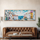 Italian Seaside Impasto Style Canvas Print, Retro Home Decor, Pastel Colors, Italy Wall Art, European Vacation Wall Art Gift
