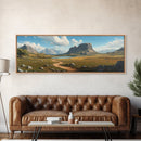 Ancient Arizona, Framed Canvas Print, Prehistoric Monument Valley, Panoramic Oversized Fantasy Wall Art
