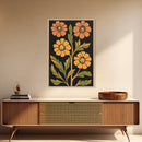 Abstract Geometric Flowers, Minimalist Botanical Floral Canvas Wall Art Print, Mid Century Modern Boho Decor, Neutral Subdued Flower Art