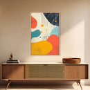 Framed Canvas Print, Retro 90s Style Wall Art, Orange, Turquoise and White Art, Modern Wall Art, Mid-Century Art