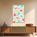 Retro Style Preppy Wall Art Framed Canvas Print, 90s Style Shopping Mall Style Abstract Art