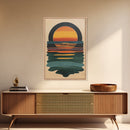 Art Deco Sunset Over The Ocean, Minimalist Home Decor Canvas Print, Emerald Green Ocean With Sunrise, Boho Art