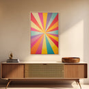 MCM Inspired Wall Art, Fire Engine Red, Slate Green, Storm Grey and Bee Yellow Geometric Framed Canvas Print, Boho Decor