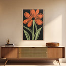 Orange Daisy with Black Background, Framed Canvas Print, Cute Floral Print, Botanical Minimalist Home Decor