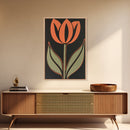 Framed Canvas Wall Art, Dark Botanical Black Background Orange Flower Modern Boho Wall Art Living Room Decor Above Sofa