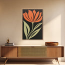 Wood Framed Canvas Print, Orange Wild Flower Botanical Print, Mid Century Modern Home Decor, Modern Farmhouse, Subdued Art