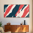 Simplistic Mid Century Modern Art Camo Pattern Canvas Print, Camouflage Wall Art Print, Navy Blue and Red Abstract Wall Art