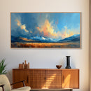 Panoramic Mountain Landscape Painting Print, Oil Painting Of Wyoming Mountains, Antique Style Art Print, Walnut Frame Art