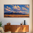 Sunset Over The Mountains Framed Canvas Print, Panoramic Art, Large Format Horizontal Panoramic Wall Art