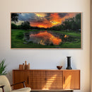 Sunset Over The Golf Course, Framed Canvas Print, Photography Style Wall Art, Beautiful Home Decor, Rustic Farmhouse Decor