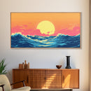 Vaporwave Sunset Over Ocean Waves Framed Canvas Print, Retro Vibes Wall Art