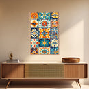 Textile Wall Art, Mexican Tile Canvas Print, Framed Wall Art, Mexicano Style Decor, Chicano Art, Textile Painting Wall Art