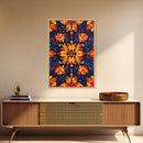 Botanical Pattern Wall Art Framed Canvas Print, Wood Framed Art, Mexicano Art, Mexican Tile Print Wall Art, Chicano Farmhouse Art