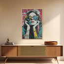 Graffiti Punk Wall Art, Portrait of a Punk Woman Framed Canvas Print