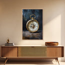 Weathered Compass Wall Art, Nautical Coastal Home Decor Wall Art Framed Canvas Print, Rustic Seaside Accent Piece, Statement Piece, Rustic Decor