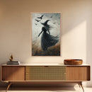 The Witch and her Ravens, Framed Canvas print, Spooky Season Halloween Wall Art, Gothic Home Decor, Witch Wall Art, Halloween Art