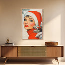 1950s Christmas Portrait Postcard Style Art Canvas Print, Wood Framed Christmas Decor, Christmas Wall Art, Christmas Seasonal Painting